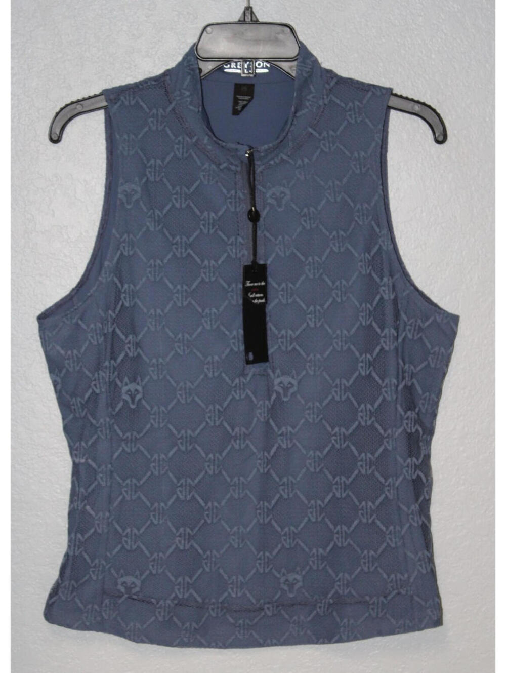 NEW Greyson Wolf Links Lace Sleeveless Halley Polo Top Women Blue Gray MEDIUM
